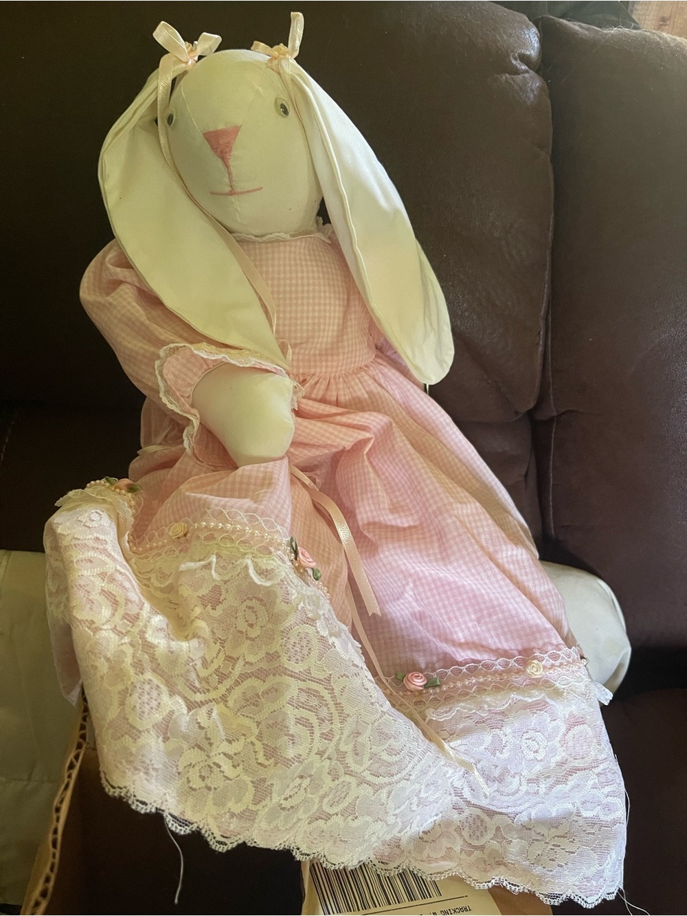 Handmade Pink Bunny Plush Doll – Soft Cotton Dress
